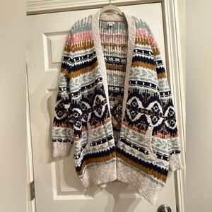 L.L. Bean Pink and Blue Patterned Cardigan
